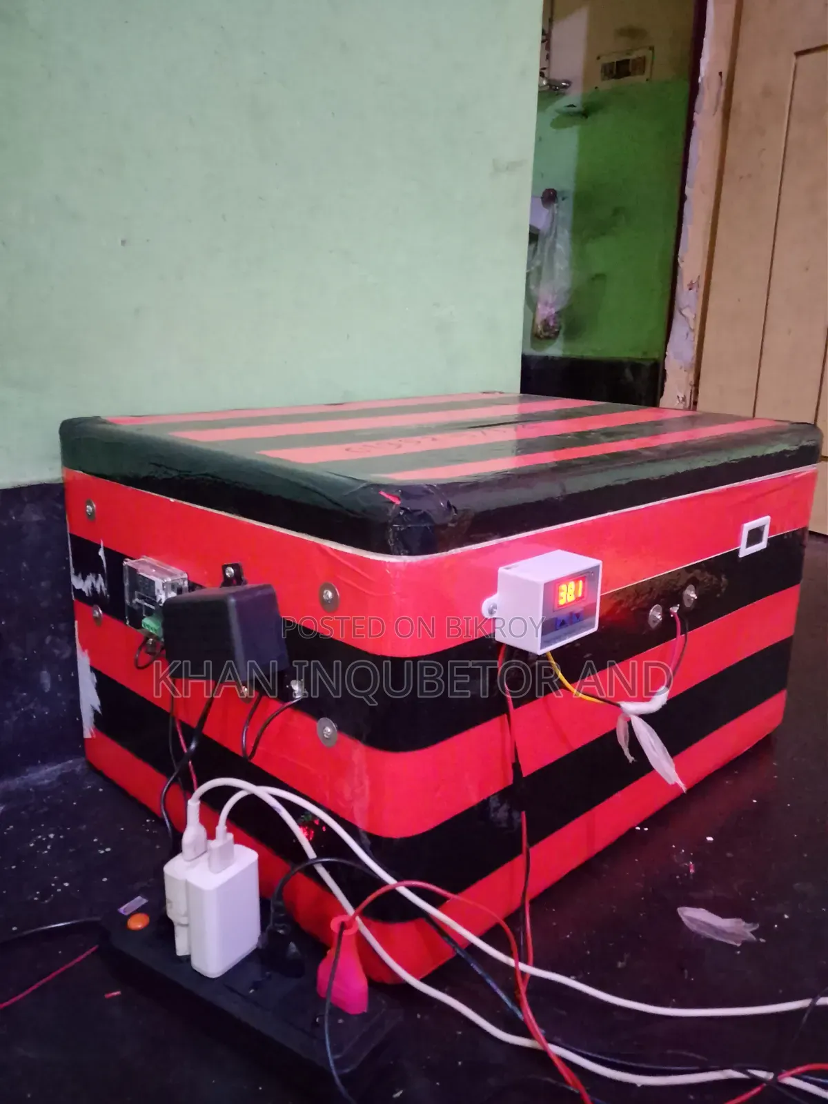 AC DC Incubator. You can run it on battery even if the electricity goes out.