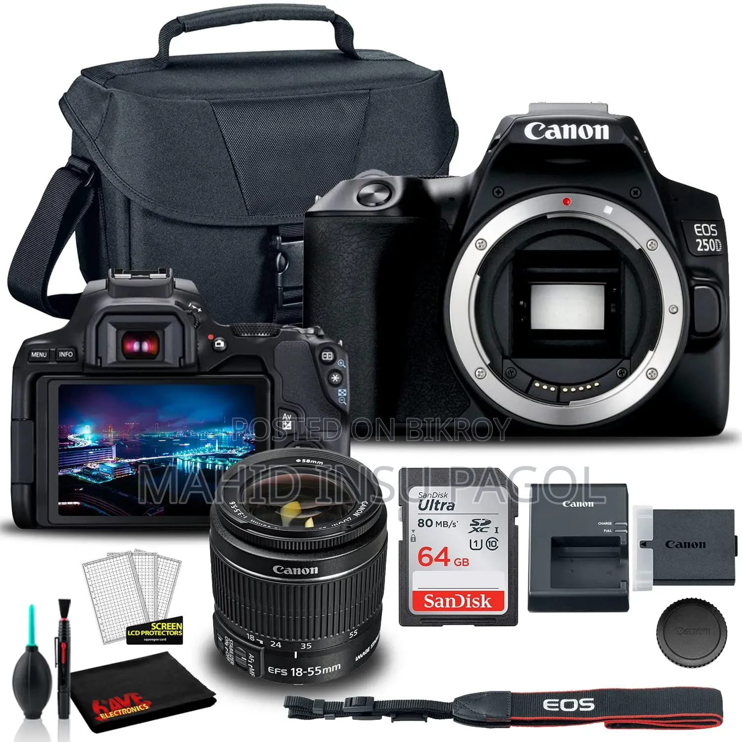 Canon EOS 250D Full Setup for Sale – 50mm Lens + 2 Batteries