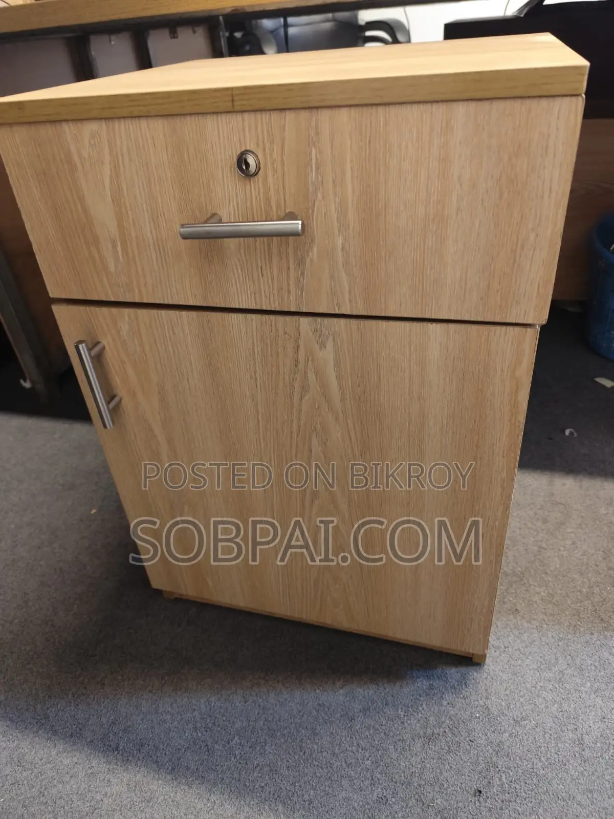 Premium Wooden Texture Office Side Cabinet - Fresh Condition