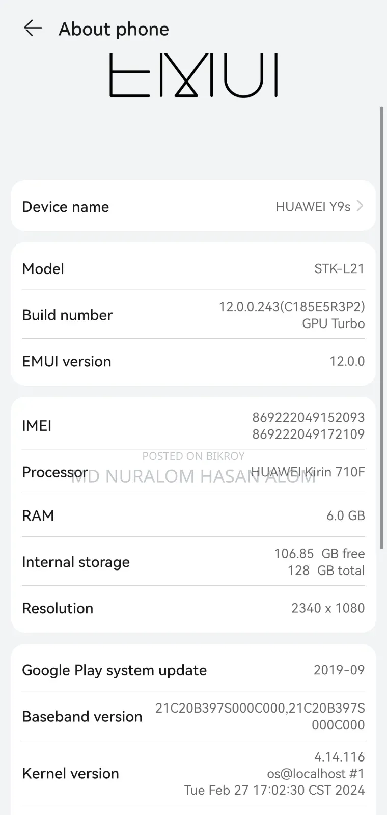 Huawei Y9s 128 GB Gray