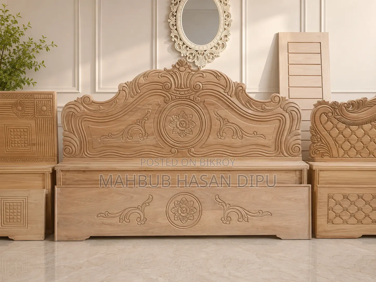 Luxury Mahogany Wood Semi-Box Bed