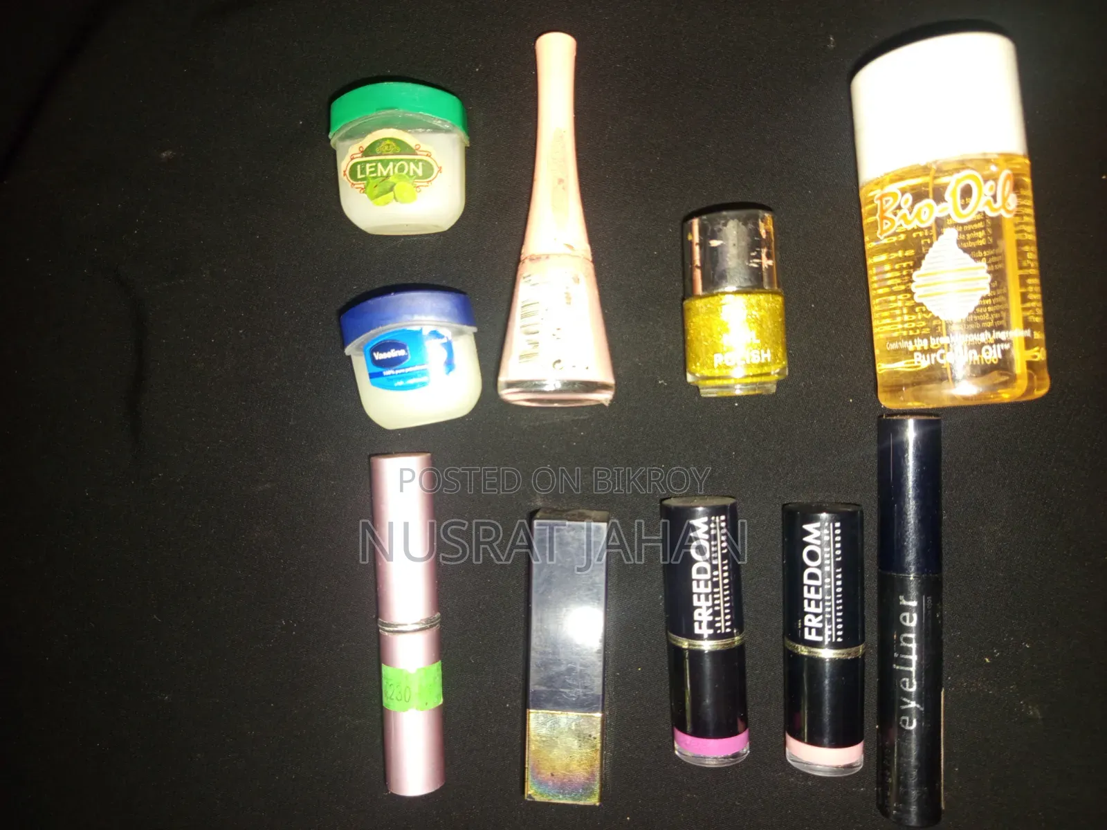 Blush, Lipsticks, Puff, Eye Shadow, Primer, Contour, Concealer, Foundation, Etc.