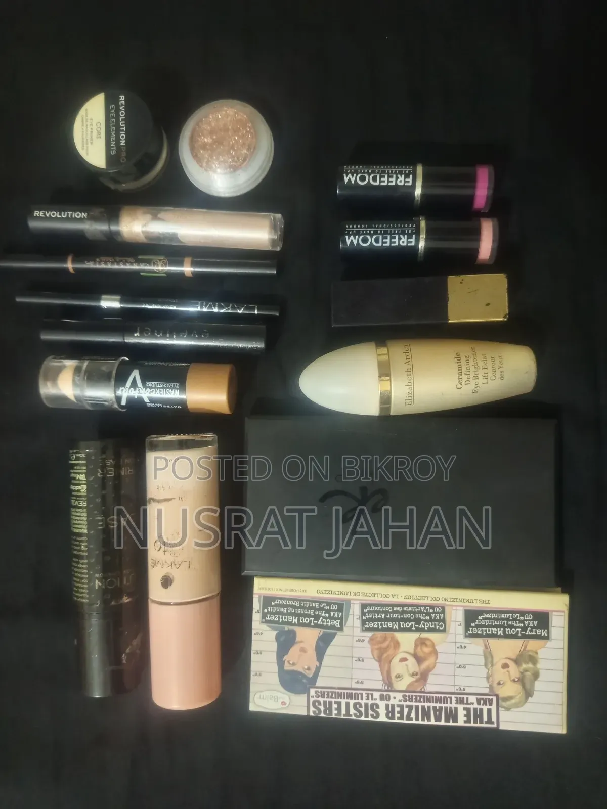 Blush, Lipsticks, Puff, Eye Shadow, Primer, Contour, Concealer, Foundation, Etc.