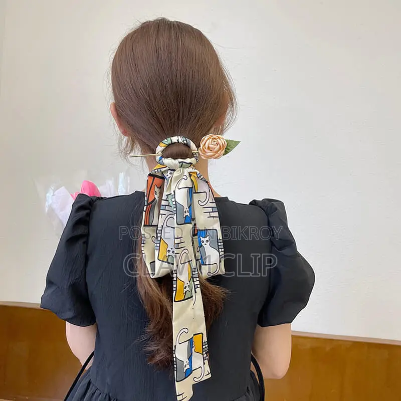 Hair Sticks Chinese Style Elegant Women's Long Ribbon Hair Stick Clip