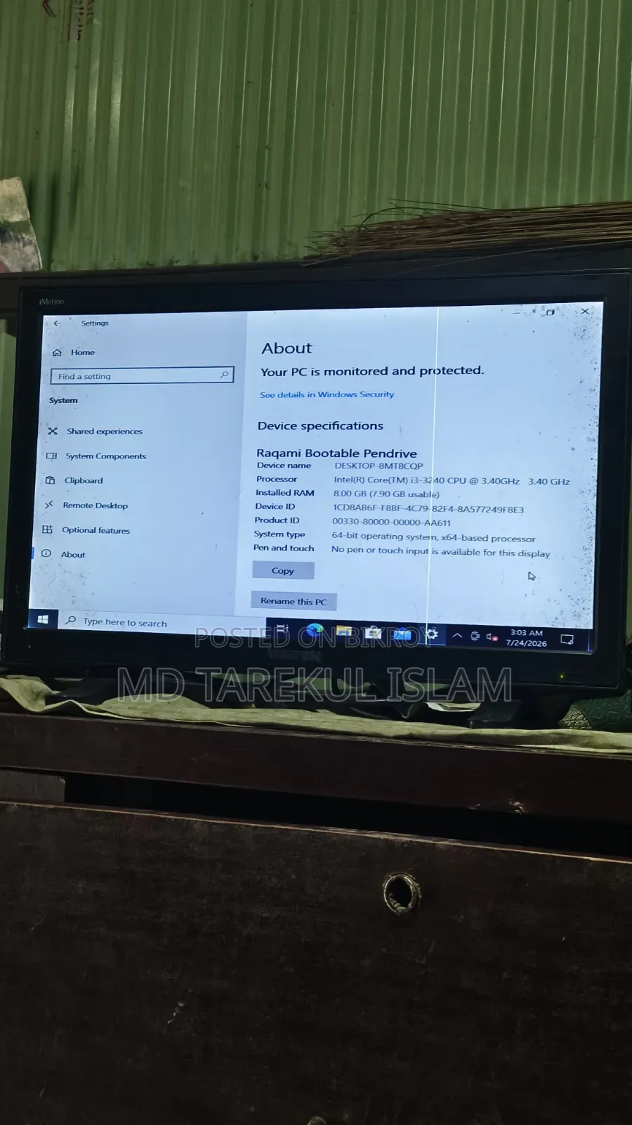 Desktop Computer Gigabyte 8GB Intel Core I3 HDD 500GB