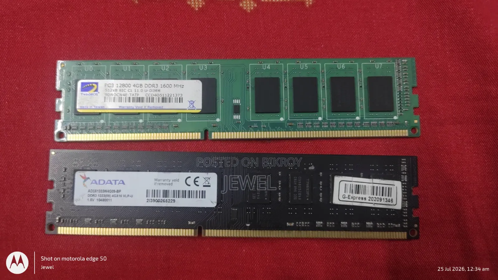 RAM 4GB DDR3 & DDR4