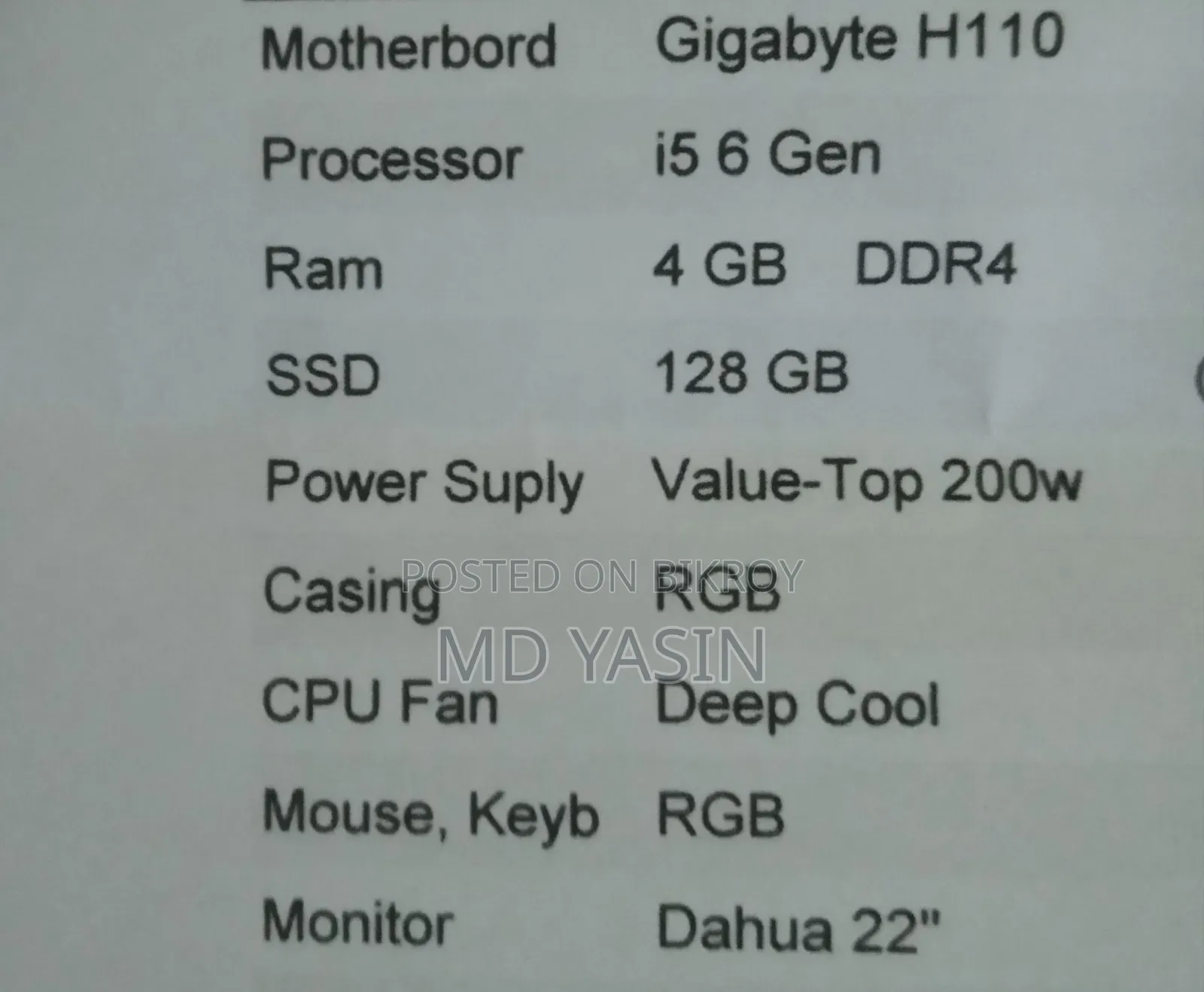 Desktop Computer 4gb SSD 128gb