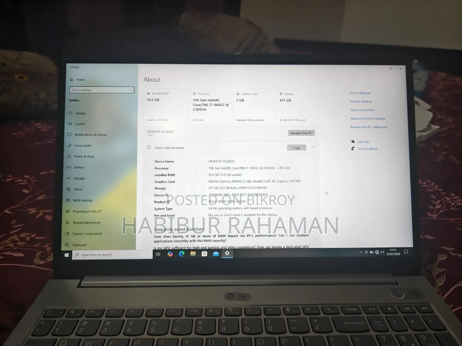 Laptop Lenovo ThinkBook 15 16GB Intel Core 7 SSD 512GB