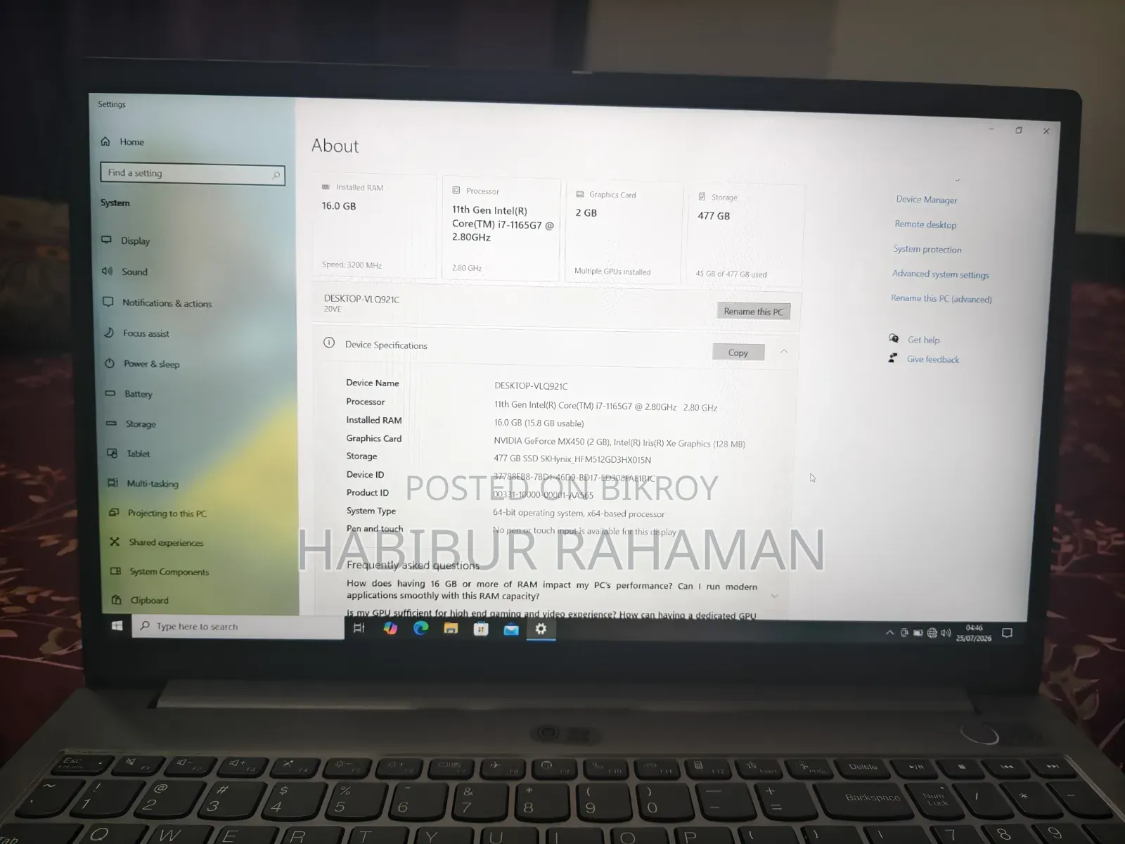 Laptop Lenovo ThinkBook 15 16GB Intel Core 7 SSD 512GB
