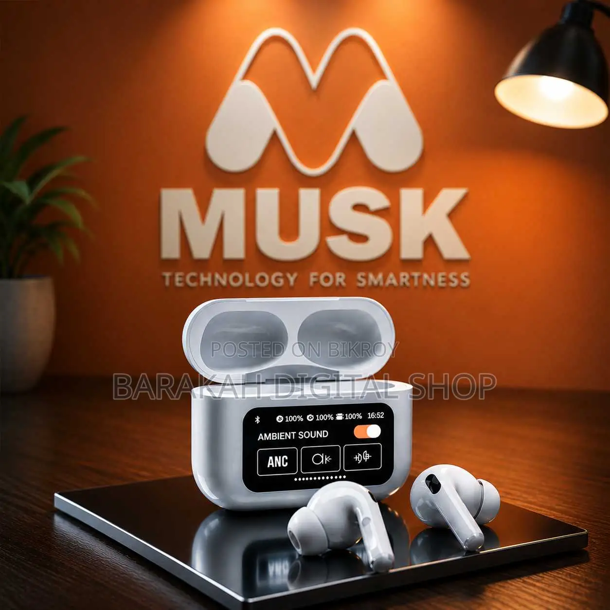 A9 Pro Display Earbuds White - Bluetooth Headphone White