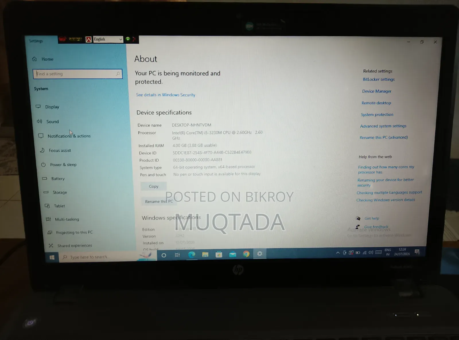 Laptop HP ProBook 4540S 4GB RAM Intel Core i5 700GB HDD