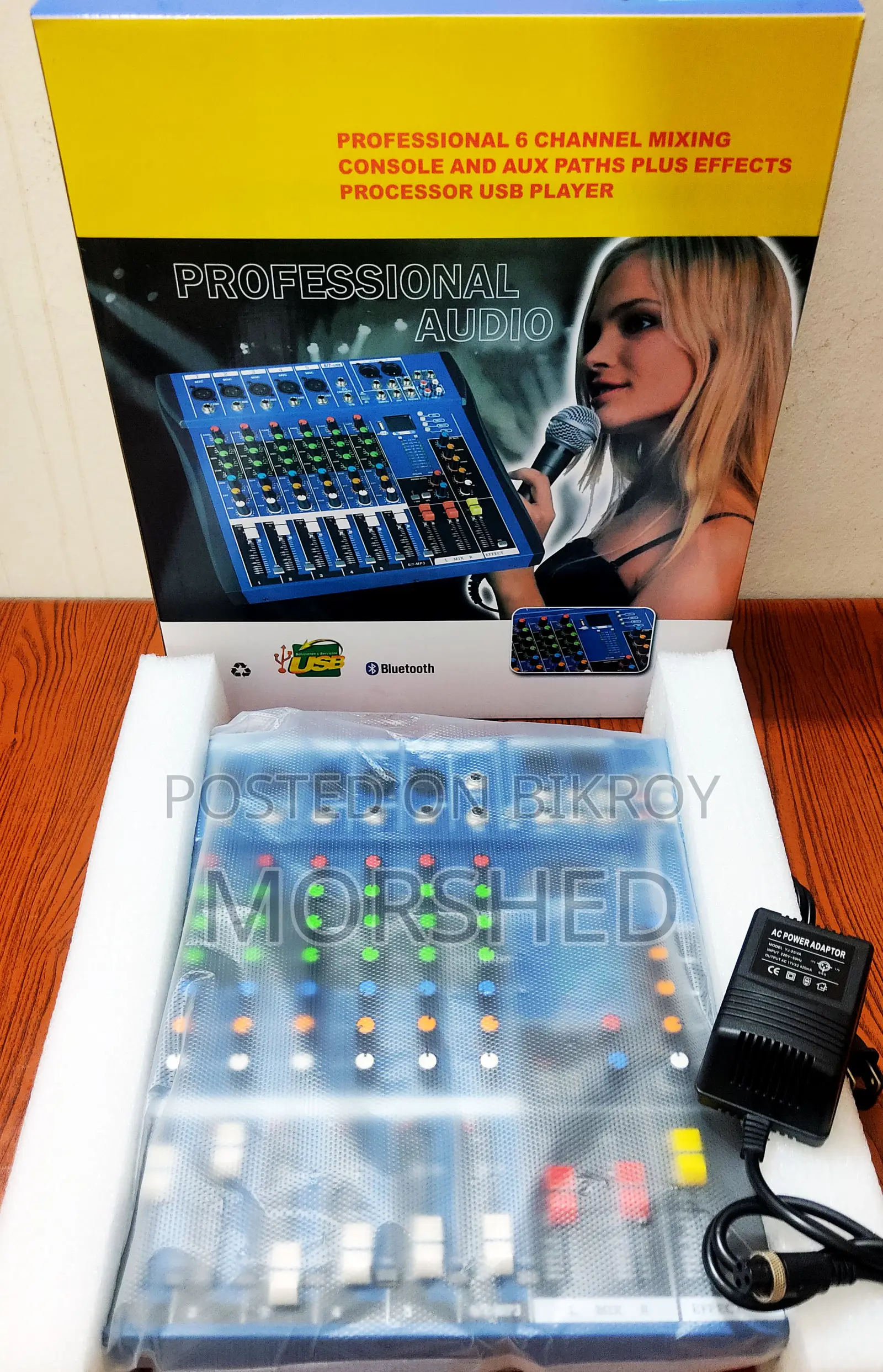 6-Channel Professional USB Mixer (Bluetooth, USB Display)