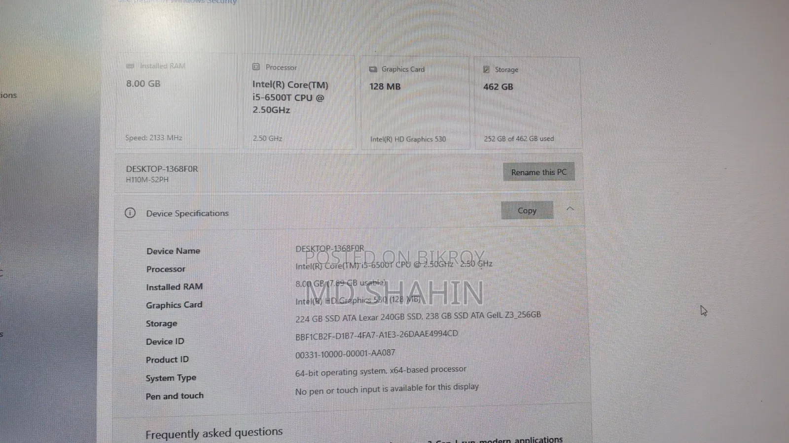 Desktop Computer Gigabyte GA-H110MSTX-HD3-ZK 8GB Intel SSD 256GB