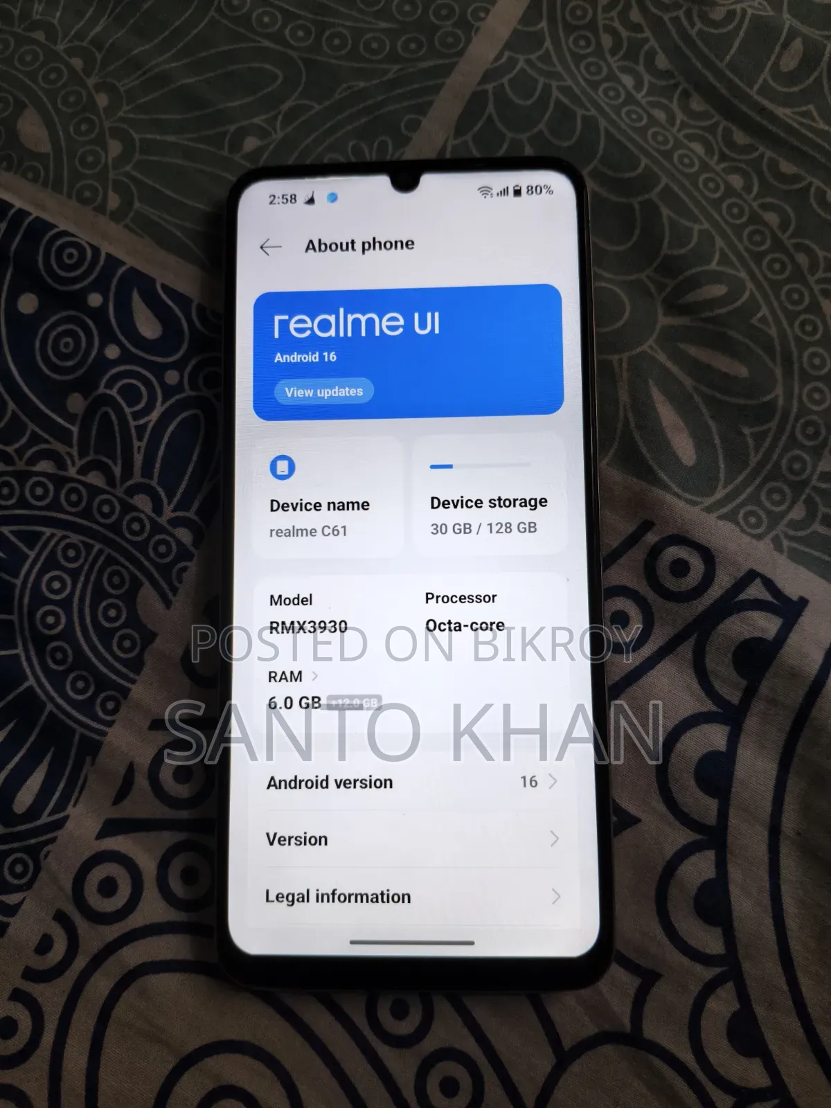 রিয়েলমি সি৬১ ১২৮ জিবি