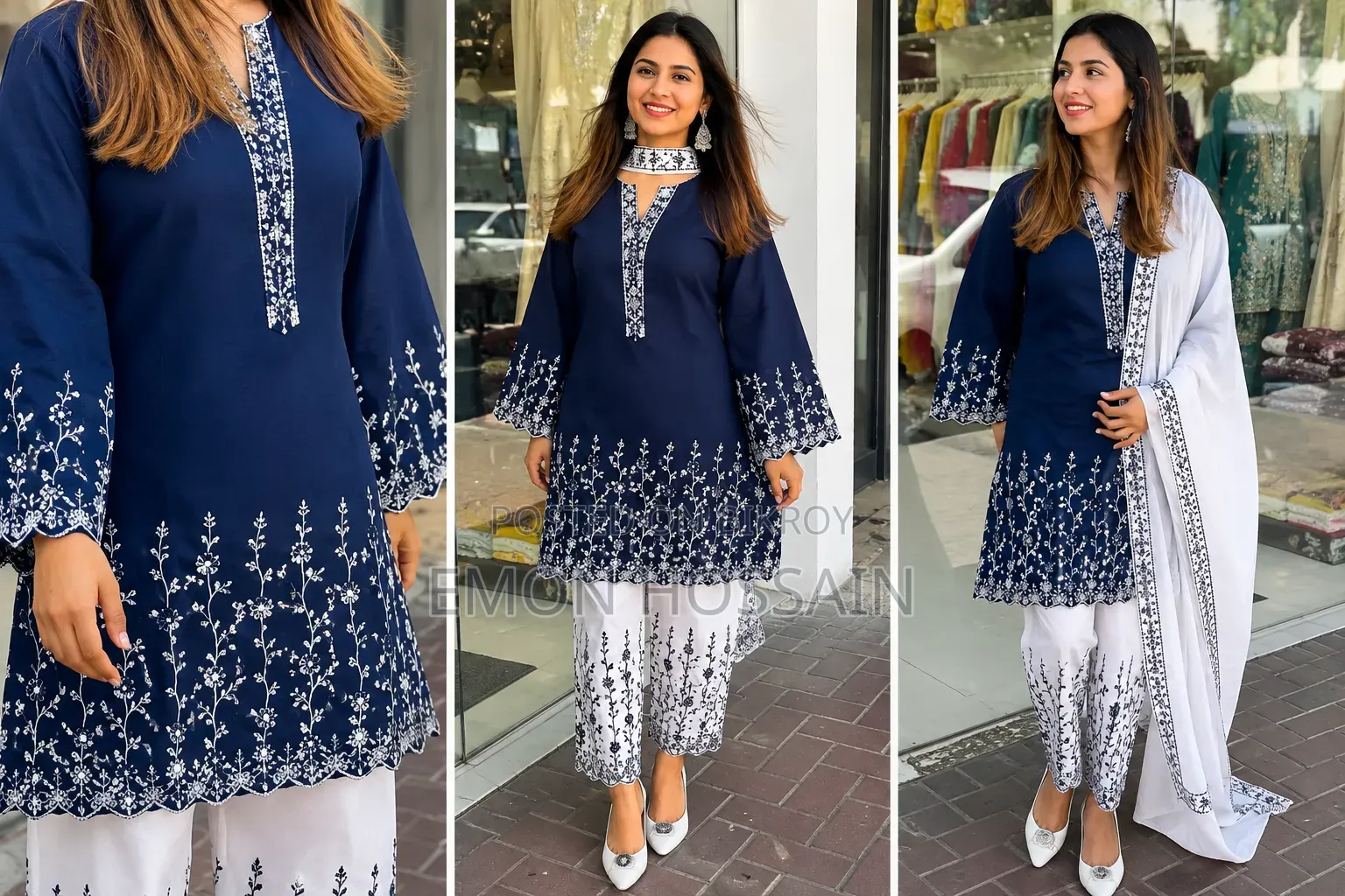 Soft Cotton Embroidery Three Piece | Size 36–46 | COD Available