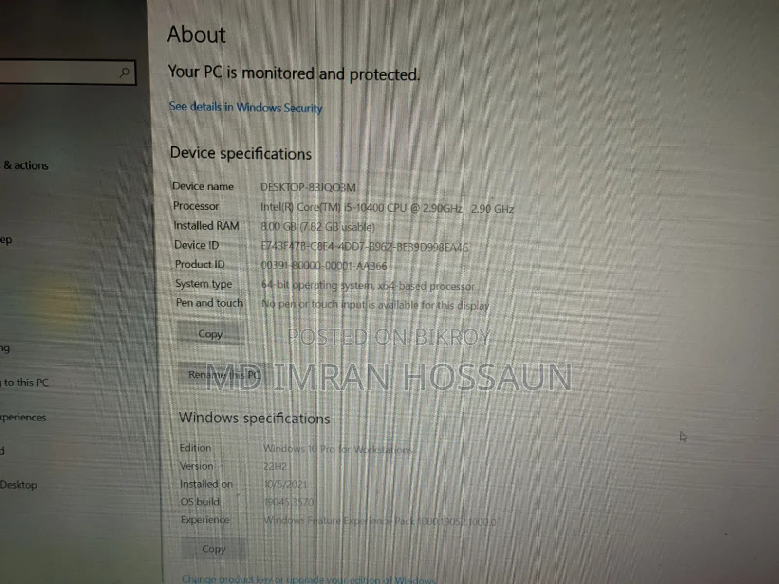 Desktop Computer Asus 8GB Intel Core i5 SSD 128GB