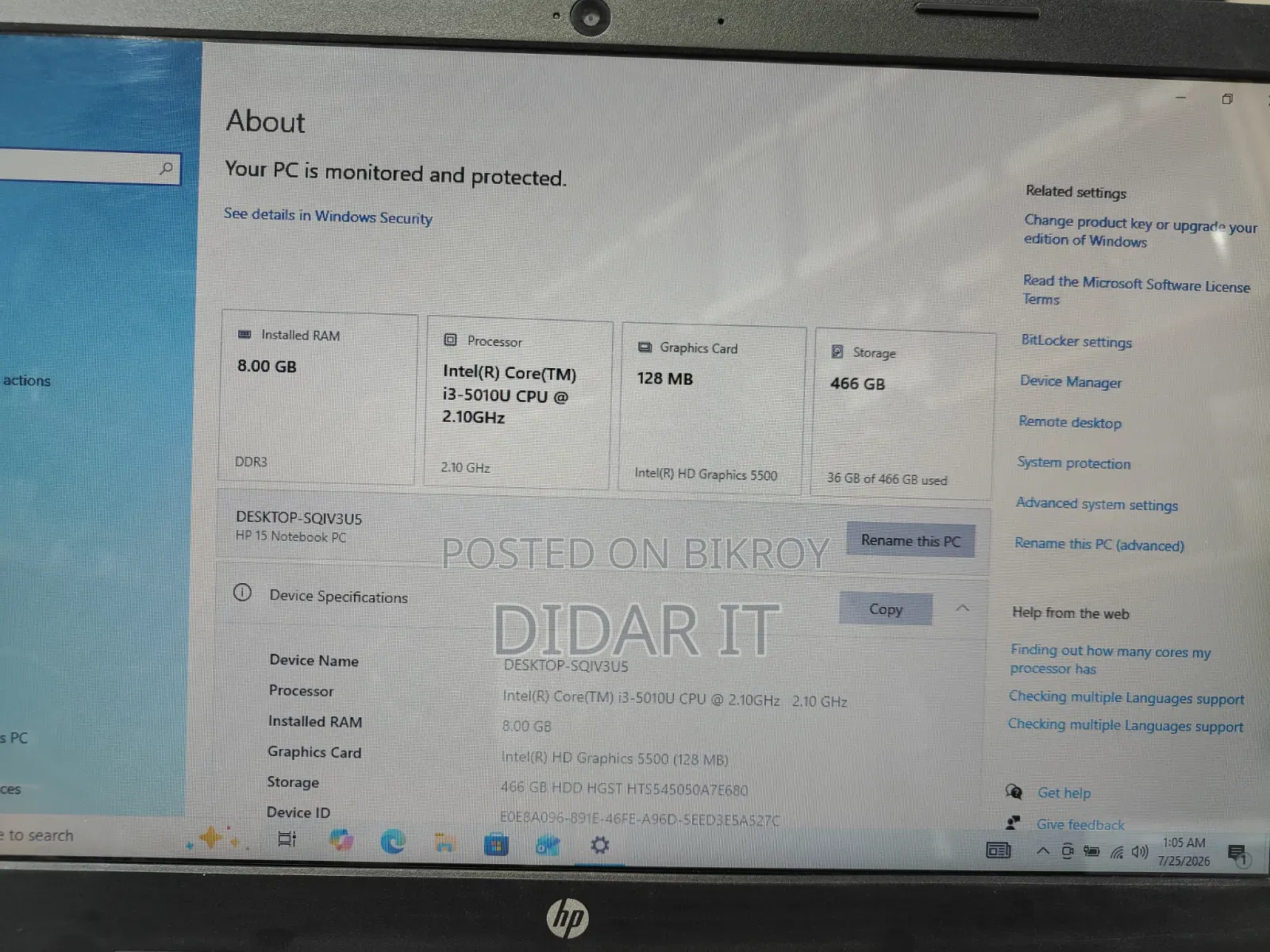 Laptop HP 8GB Intel Core I3 HDD 500GB