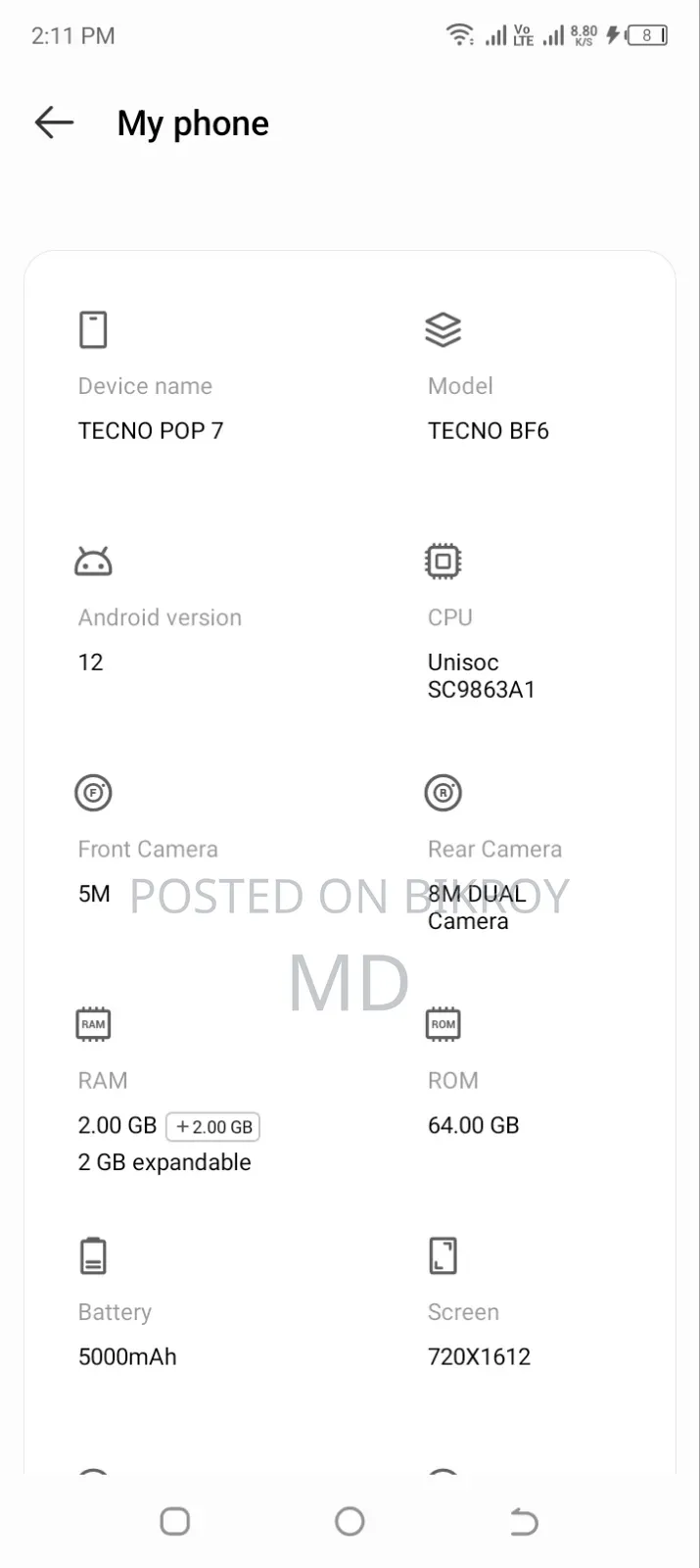 Tecno Pop 7 64 GB Blue