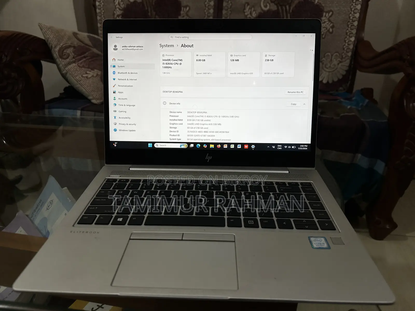 Laptop HP EliteBook 840 G6 8GB Intel Core i5 SSD 256GB