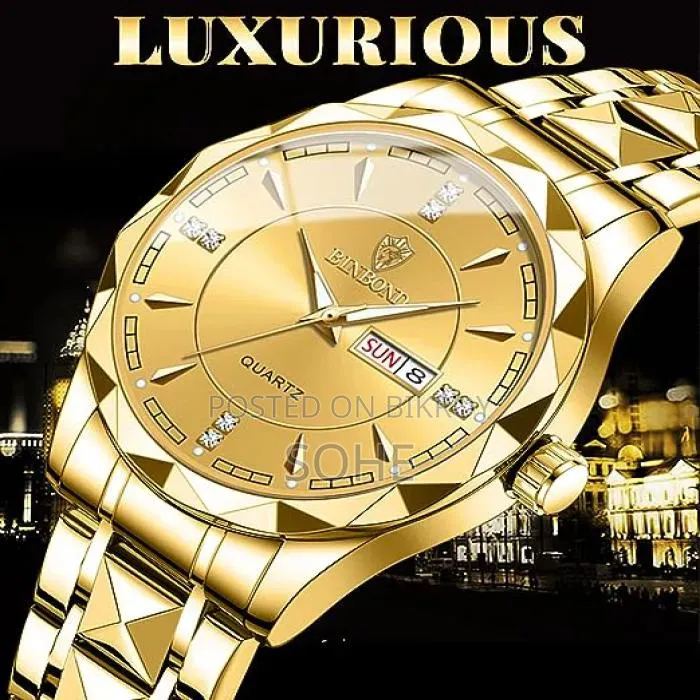BINBOND Premium Golden Quartz Men's Watch