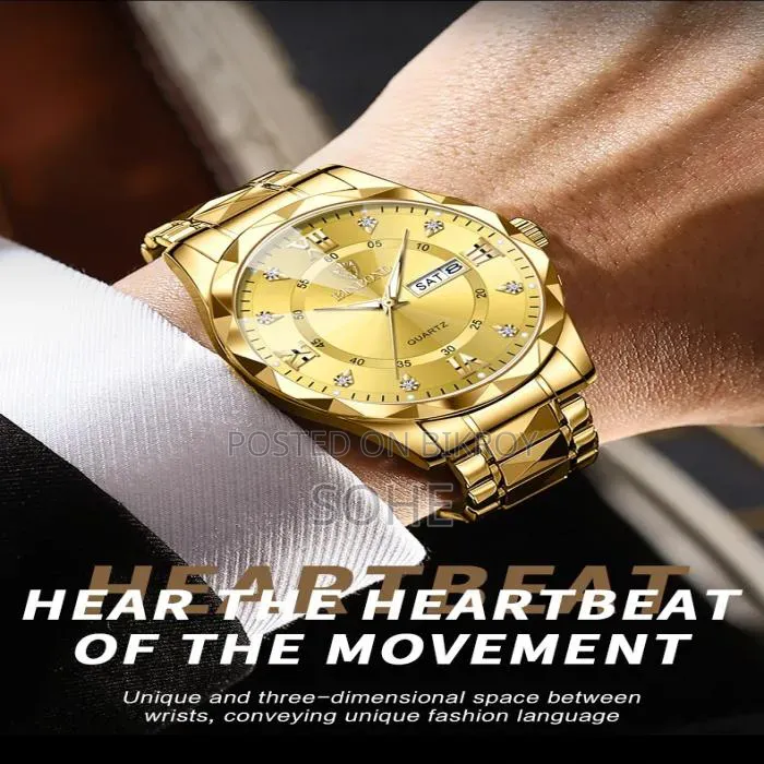 BINBOND Premium Golden Quartz Men's Watch