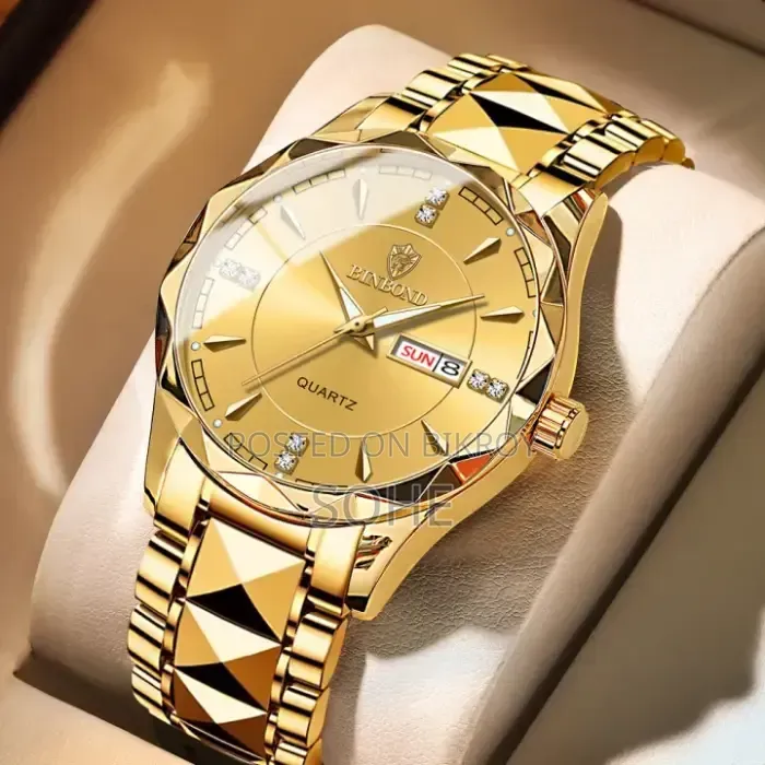 BINBOND Premium Golden Quartz Men's Watch