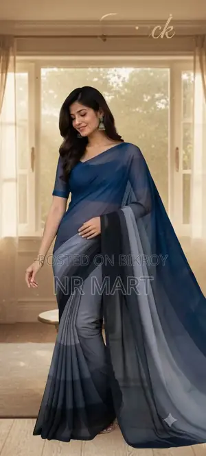 মাল্টিকালার রঙধনু জর্জেট শাড়ি সাথে ব্লাউজ পিস