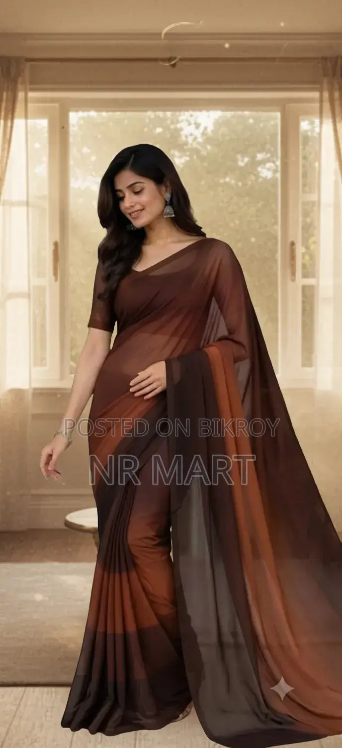 মাল্টিকালার রঙধনু জর্জেট শাড়ি সাথে ব্লাউজ পিস