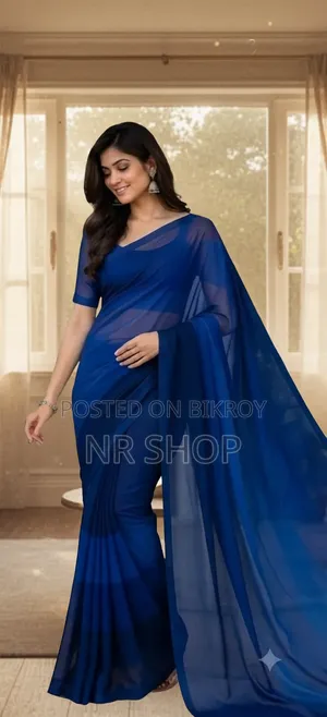 মাল্টিকালার রঙধনু জর্জেট শাড়ি সাথে ব্লাউজ পিস