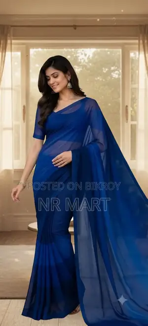 মাল্টিকালার রঙধনু জর্জেট শাড়ি সাথে ব্লাউজ পিস