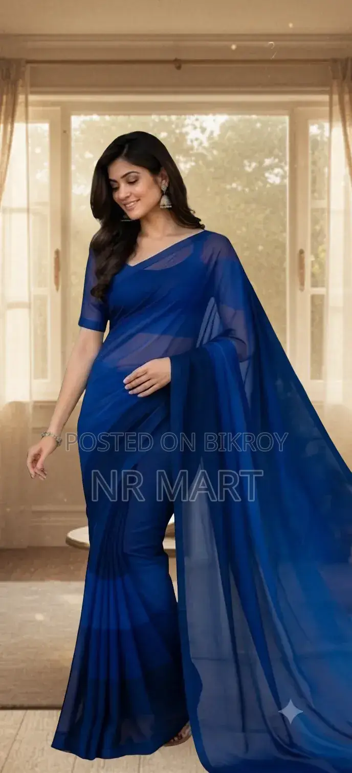 মাল্টিকালার রঙধনু জর্জেট শাড়ি সাথে ব্লাউজ পিস