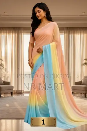 এলিগ্যান্ট রঙধনু জর্জেট শাড়ি সাথে ব্লাউজ পিস