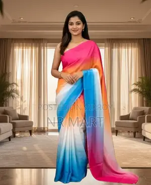 এলিগ্যান্ট রঙধনু জর্জেট শাড়ি সাথে ব্লাউজ পিস