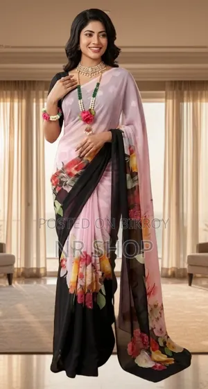 প্রিমিয়াম রঙধনু জর্জেট শাড়ি সাথে ব্লাউজ পিস