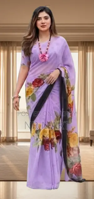 Premium Rainbow Georgette Saree with Blouse Piece