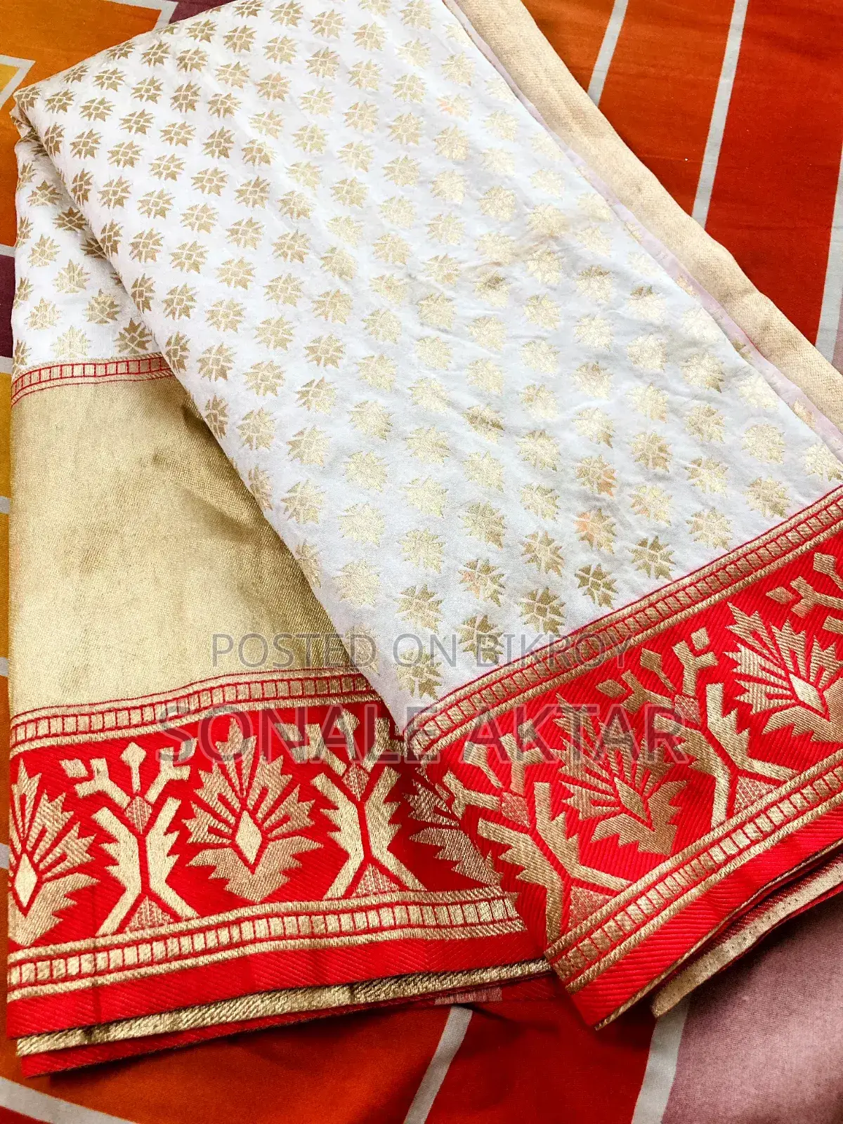 White Saree with Red Border