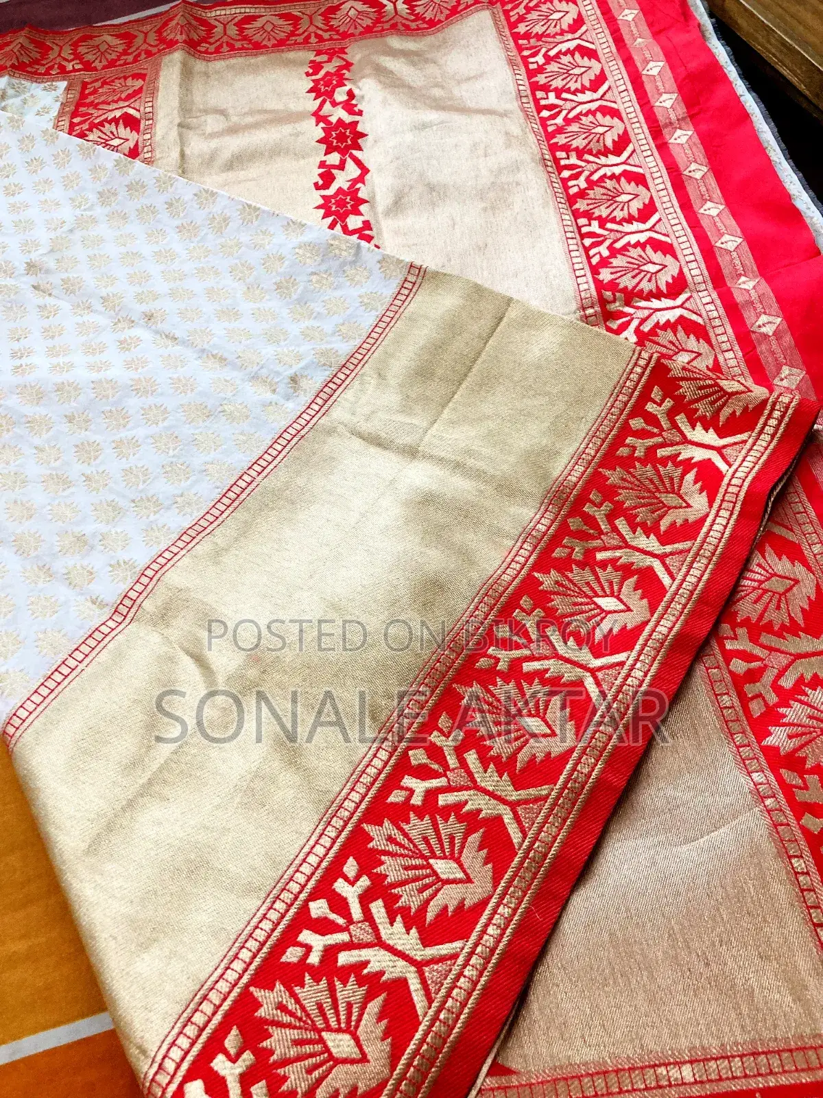 White Saree with Red Border