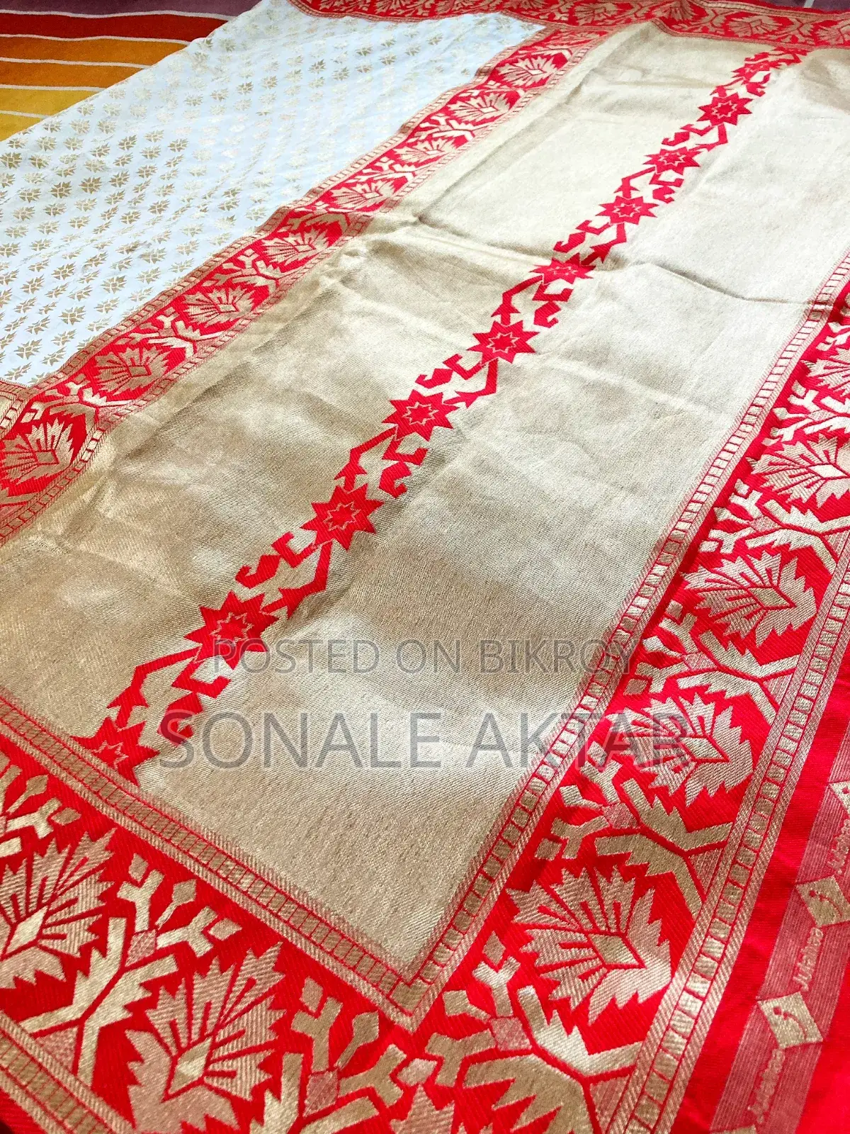 White Saree with Red Border
