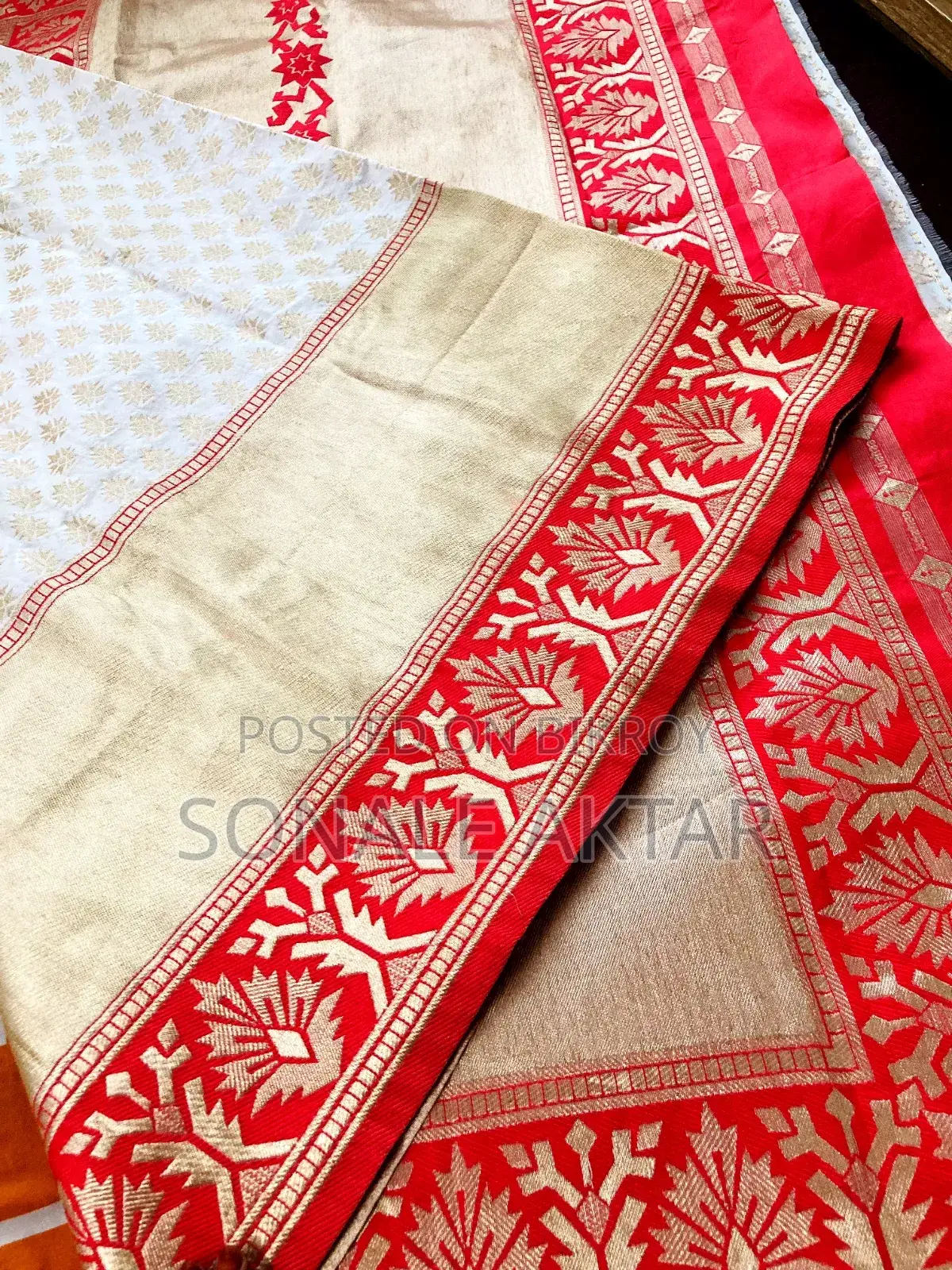 White Saree with Red Border