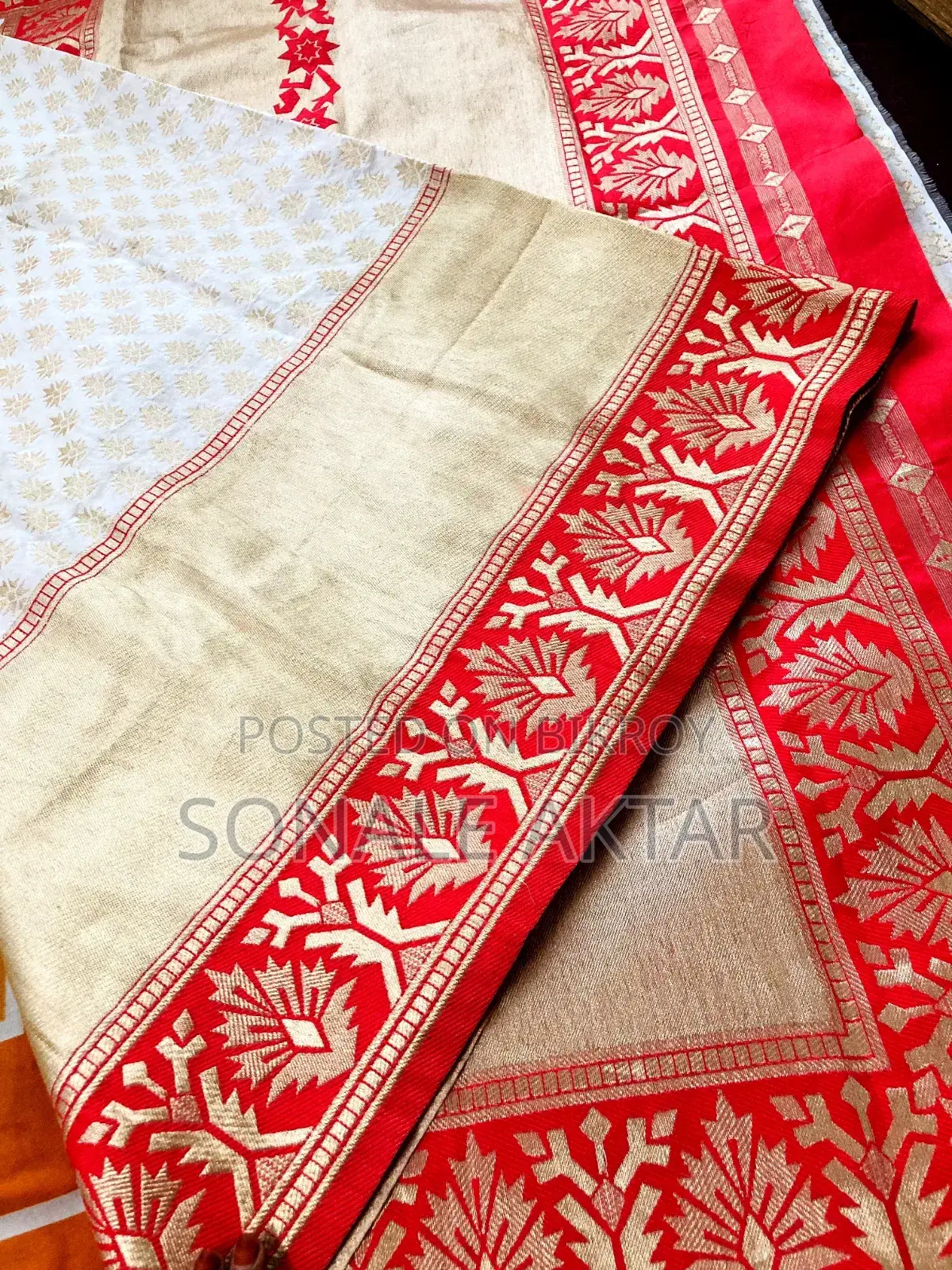 White Saree with Red Border
