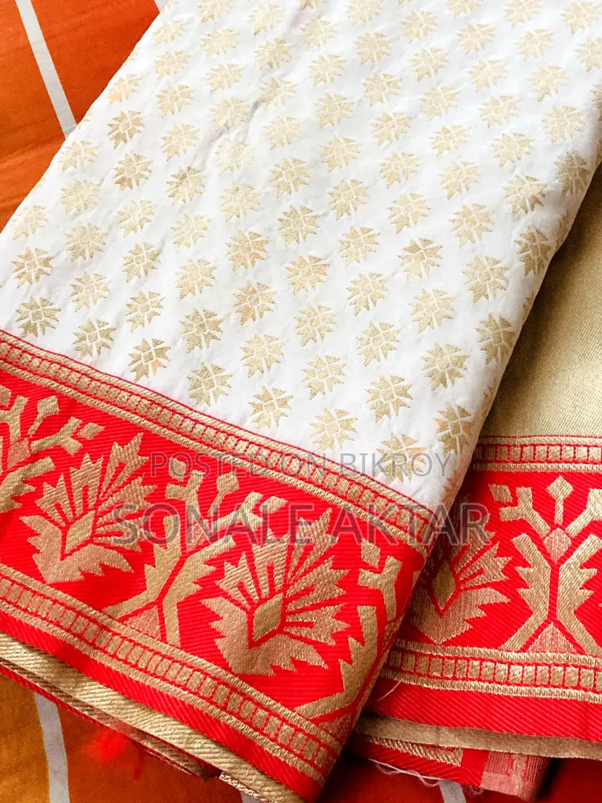 White Saree with Red Border