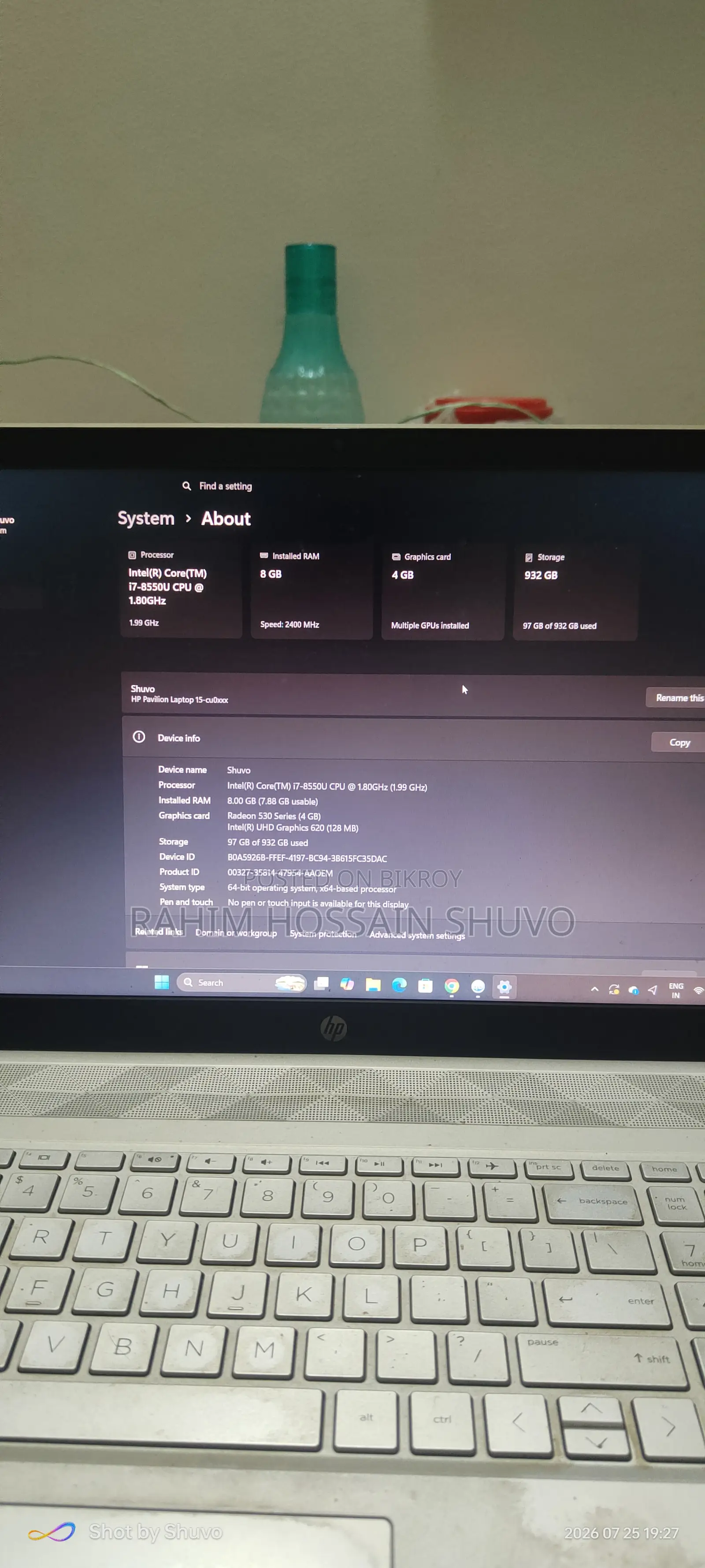 Laptop HP 15s 8GB Intel Core i7 HDD 1T