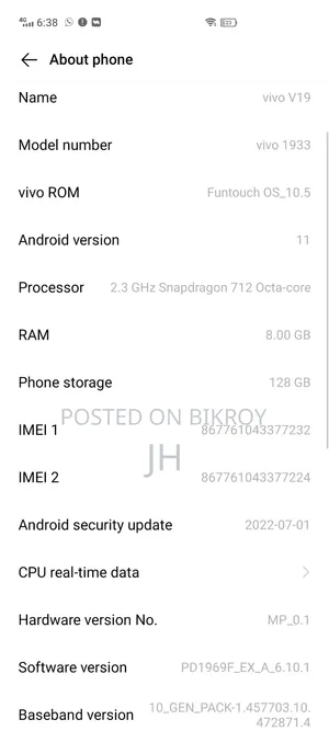Vivo V19 128 GB Silver