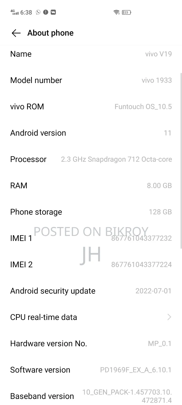 Vivo V19 128 GB Silver