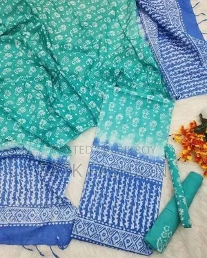 আনস্টিচড কটন থ্রিপিস,ভেজিটেবল টাই-ডাই করা।