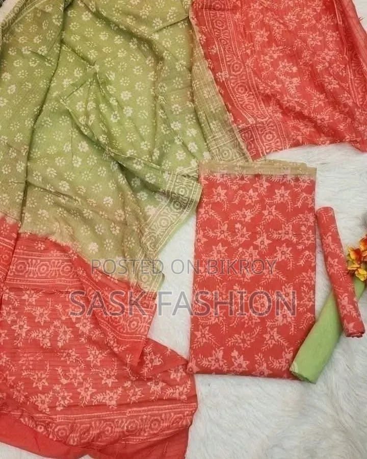 আনস্টিচড কটন থ্রিপিস,ভেজিটেবল টাই-ডাই করা।