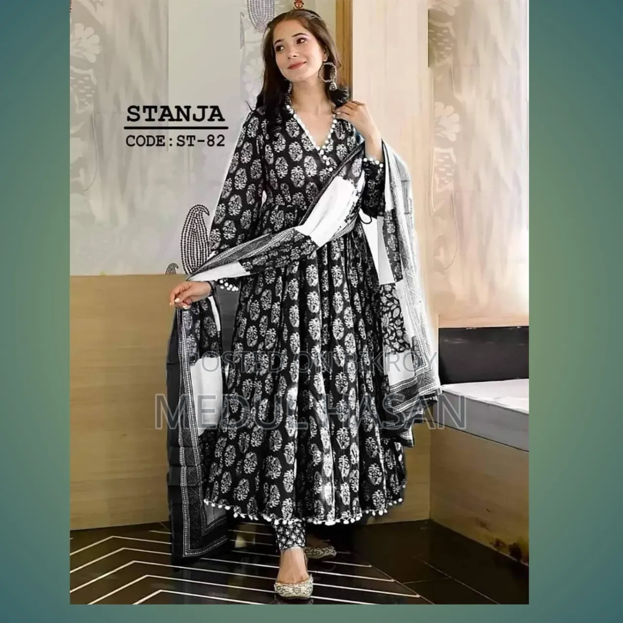 Three-Piece Dress with Printed Salwar