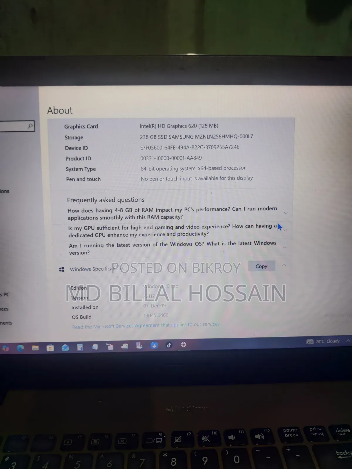 ল্যাপটপ আসুস ৪জিবি ইন্টেল কোর আই৩ এসএসডি ১২৮জিবি
