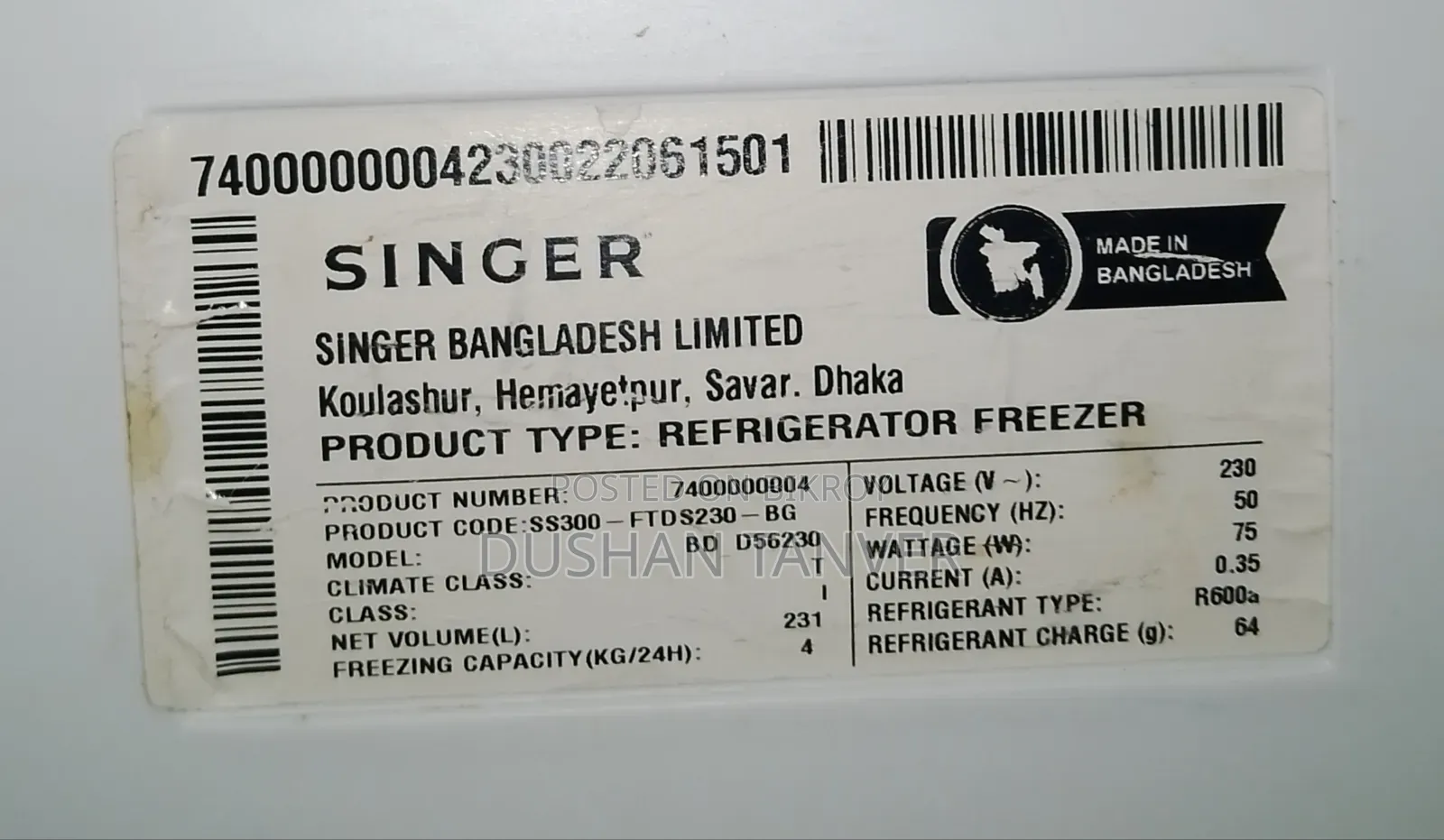 Singer Refrigerator