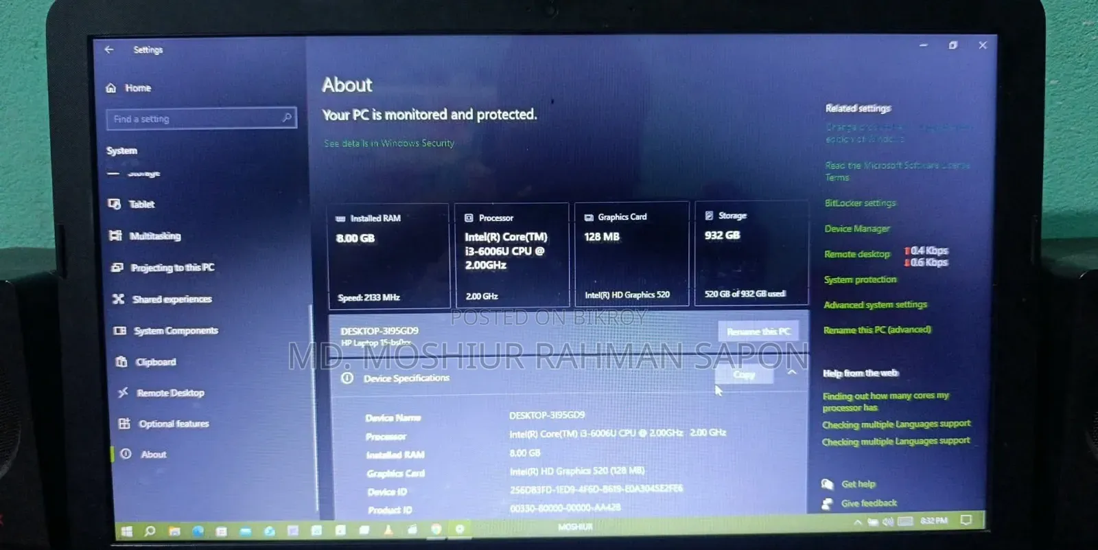 Laptop HP 15 8 GB Intel Core i3 Hard Disk Drive 1 Terabyte